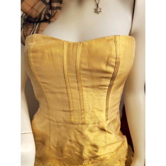 Badgley Mischka 4 Strapless Tulle Mini Dress Yellow Formal Prom Event Designer - Picture 5 of 14